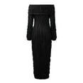 thumbnail image 5 of FEIFLY Women Elegant Off Shoulder Dress Long Sleeve Button Down Split Ruffle Bodycon Midi Dresses Solid Color Festival Clothing, 5 of 5