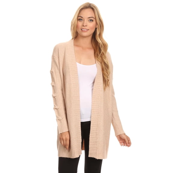 Women Knit Casual Solid Open Cardigan Sweater