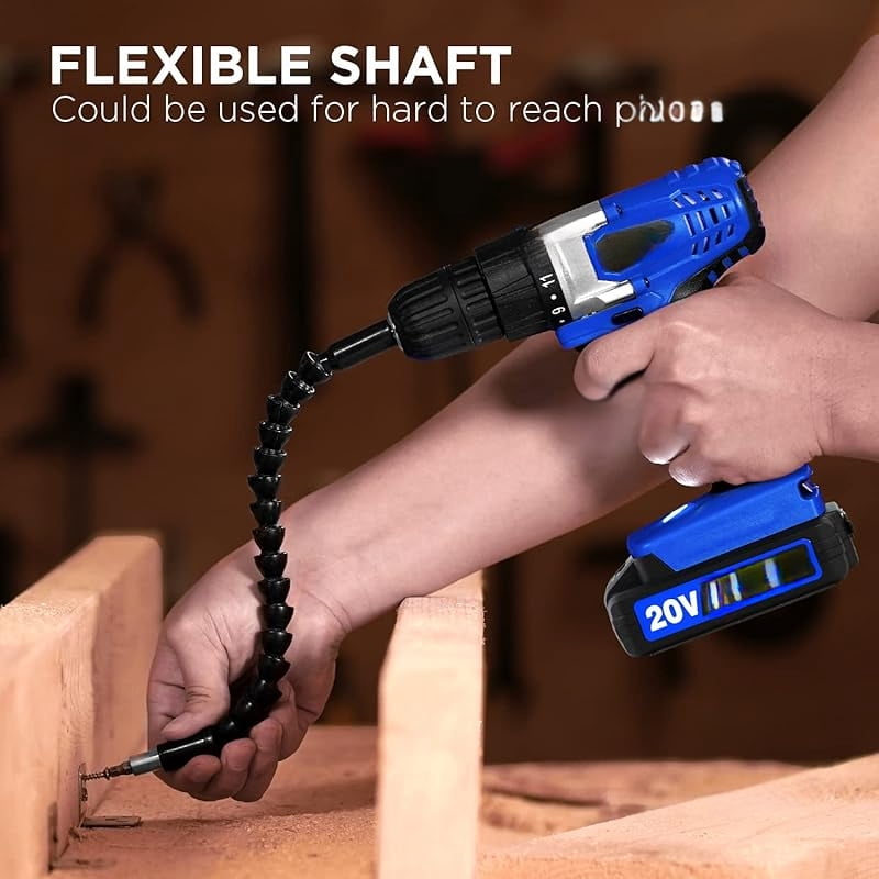 20V MAX Lithium lon Cordless Drill Set, Power Drill Kit with Battery and Charger, 3/8-Inch Keyless Chuck, Variable Speed, 16 Position and 22pcs Drill Bits (blue)