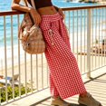 thumbnail image 4 of Yungyresw Women's Plaid Barrel Pants Wide Leg Elastic Waist Casual Culottes Pants Breathable Drawstring Loose Pants With Pocket Wine S, 4 of 5