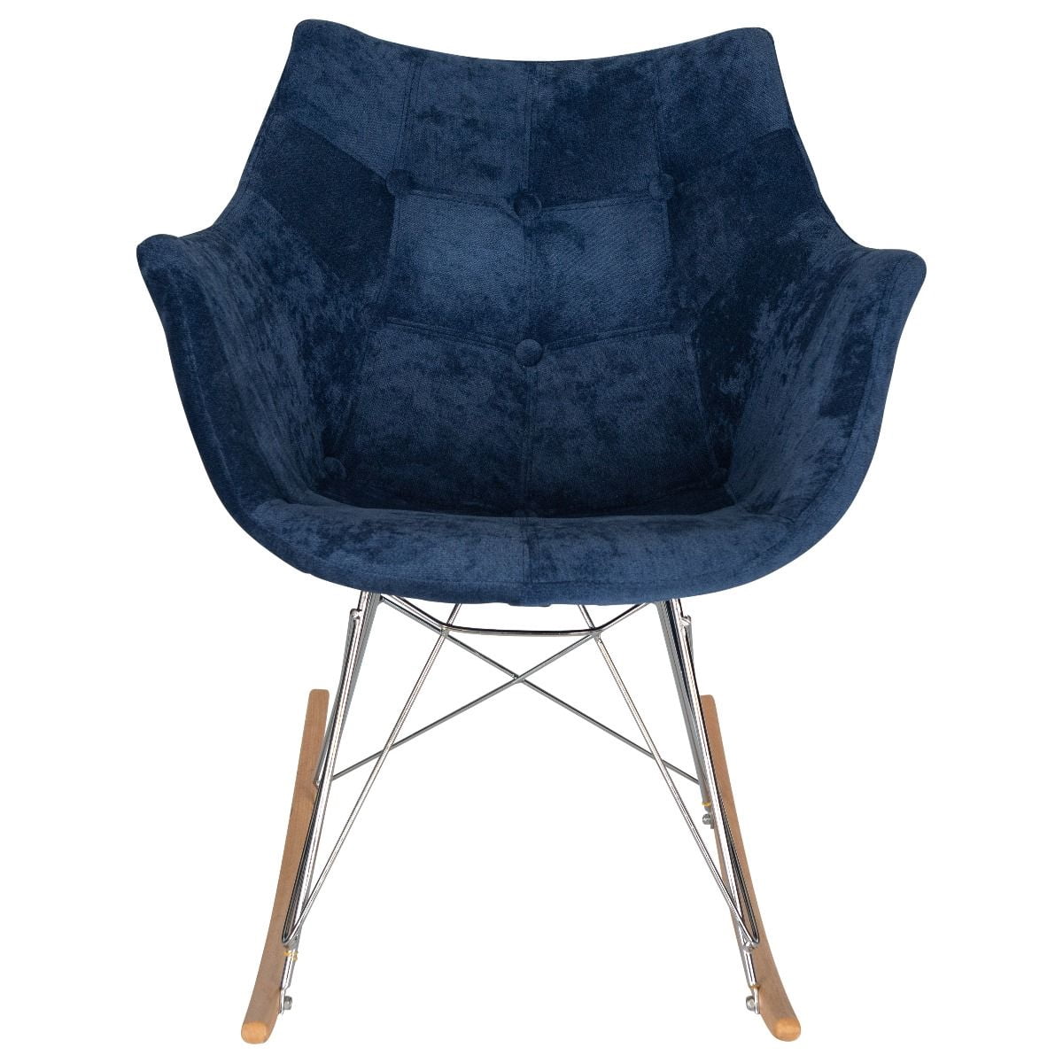 Modern Upholstered Rocking Chair – Small Accent Chair for Nursery, Kids, or Living Room | Nursing Chair with Curved Back & Wood Rocker Legs, Navy Blue