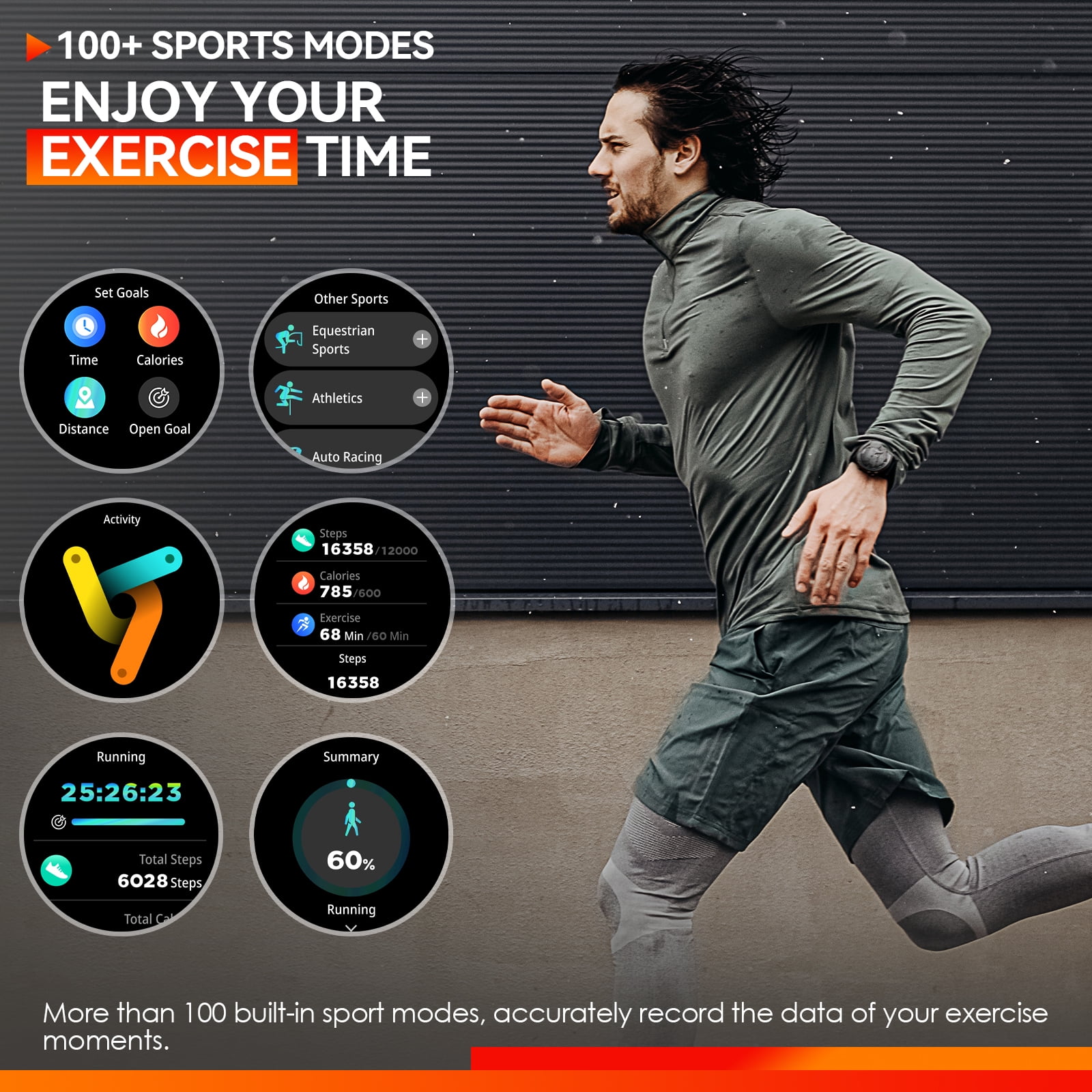 PAKRYS KC89 1.85'' HD 760mAh Battery Smart Watch for Men with LED Flashlight 100+ Sports Modes Fitness Tracker Smartwatches for iOS Android, 1pc