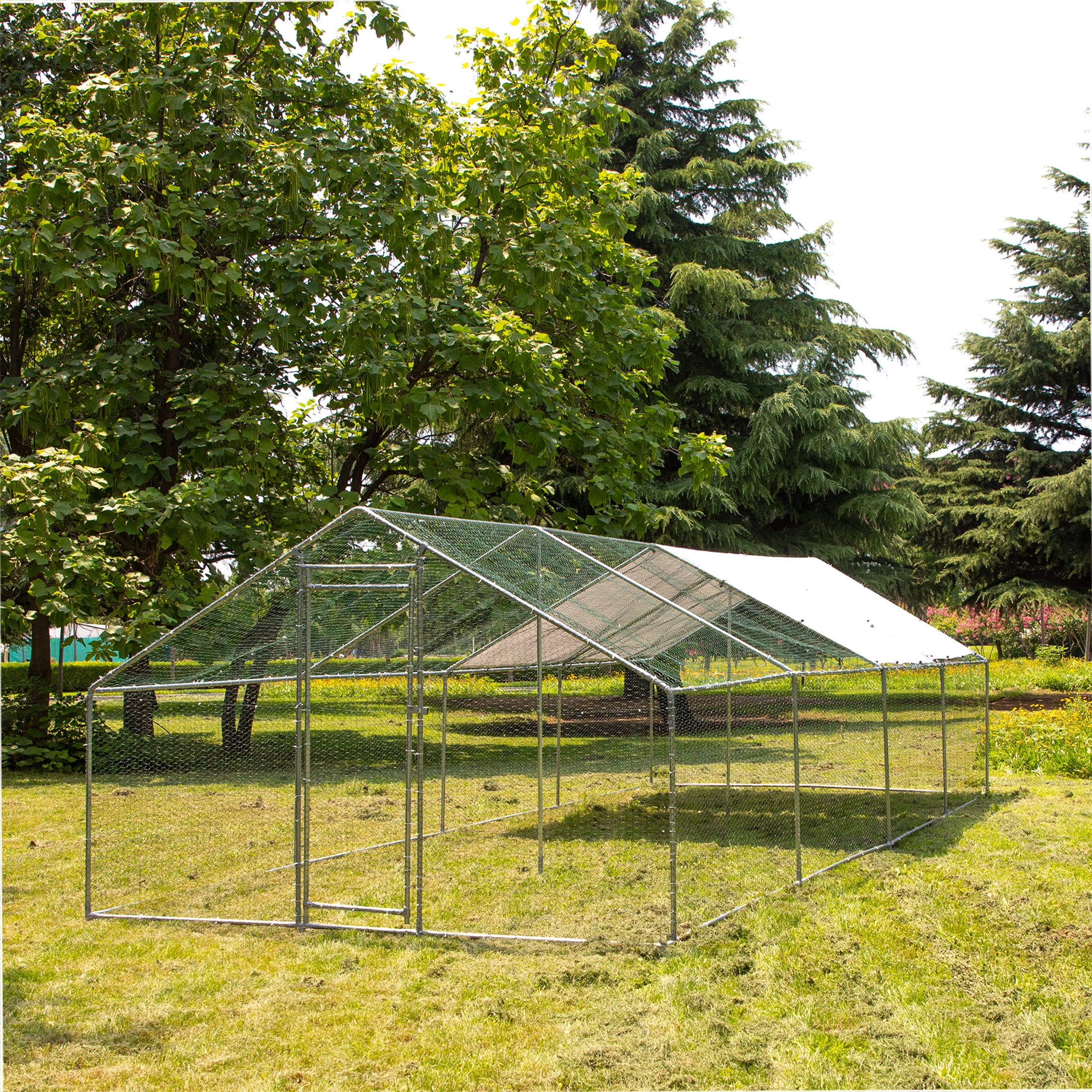 Aukfa Chicken Coop, 26 FT Large Metal Walk-in Chicken Run with Cover for Outdoor, Backyard, Farm