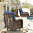 thumbnail image 4 of Planntonneo Patio Wicker Swivel Rocker Set of 3, Outdoor Rocking Chairs with Rattan Table for Balcony Deck Backyard, Blue Cushions, 4 of 11