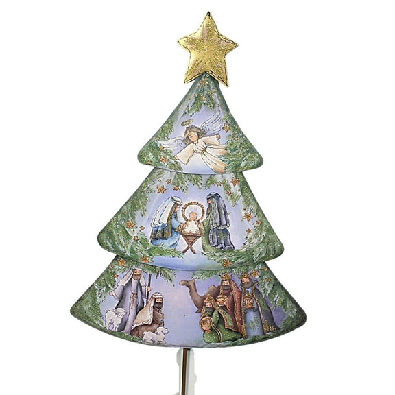 Round Top Collection Nativity Tree Metal Holly Christmas Baby Jesus C21079