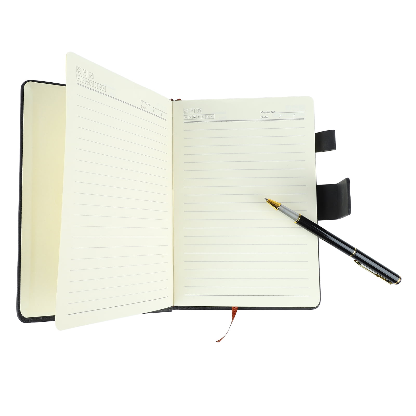 M Buder A5 Notebook PU Leather Ruled Journal with Pen, Black, 8.7 x 5.9 inches