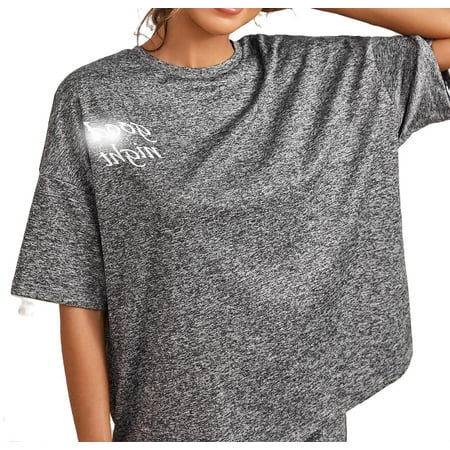 

Casual Letter Round Neck Pant Sets Dark Grey Elbow-Length Women Pajama Sets