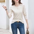 thumbnail image 5 of Fayshow0 Women'S Casual Round NecK Core Cotton T-Shirt Deals Up to 50% off Women'S Tops 2024 Round Neck Solid Color Bottoming Shirt Inner Long-Sleeved Round Neck Top/Shirt,Beige XL, 5 of 6