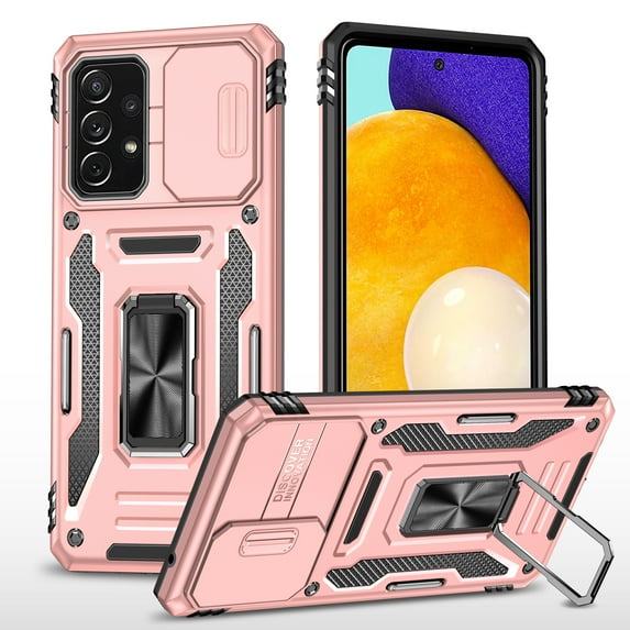 ELEHOLD Heavy Duty Rugged Case for Samsung Galaxy A53 5G Full Body Protection with Camera Lens Cover Magnetic Metal Ring Holder Kickstand Anti-Scratch Shockproof Case,Rosegold