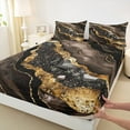 thumbnail image 3 of Manfei Metallic Marble Full Size Sheets,Brown Fluid Stripe Bed Sheets,Gold Sequin Print Sheet Sets For Girls Teens,Ultra Soft Home Decor,4-Piece, 3 of 7