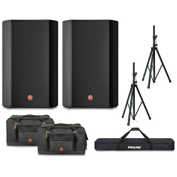 Harbinger VARI V1115 15" Powered Speakers Package With Bags & Stands