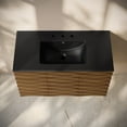 thumbnail image 4 of Cascade 36" Wall-Mounted Bathroom Vanity in Brown Oak with Black 3-Hole Widespread Sink Top, 4 of 6