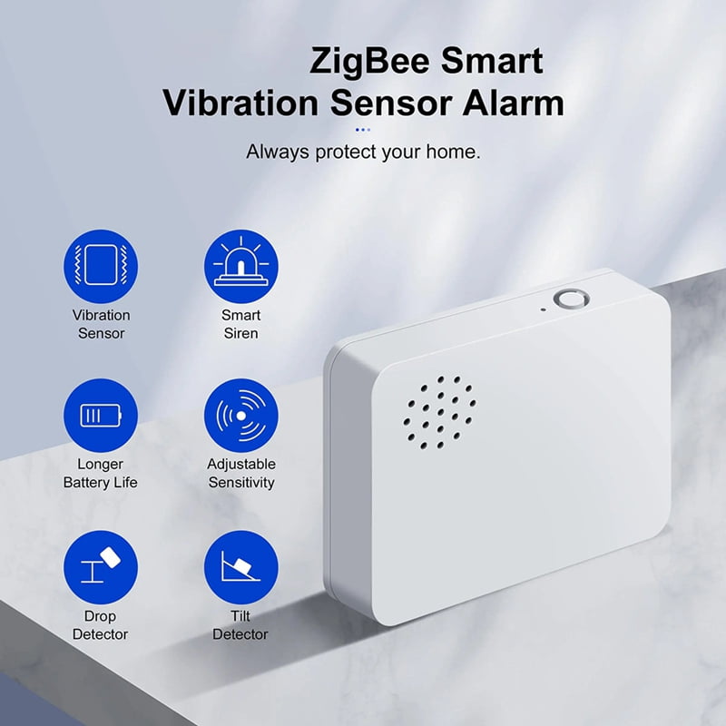 Tuya ZigBee Smart Vibration Sensor Wireless Glass Break/Drop/Tilt Detector Built-in Smart Siren Alarm for Home Security