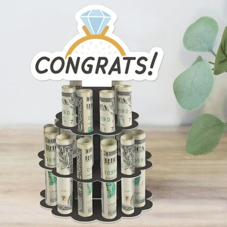 Big Dot of Happiness Just Engaged – Black and White – DIY Engagement Party Money Holder Gift – Cash Cake