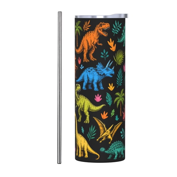 20oz Colorful Dinosaur Tumbler with Handle Stainless Steel Insulated Travel Coffee Cup Dino Gift with Stainless Steel Straw