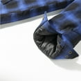 thumbnail image 7 of COEVALS CLUB Men's Hooded Sherpa Lined Flannel Long Sleeve Cotton Plaid Snap Button Up Shirts Quilted Jacket (Blue, Black/3# X-Large), 7 of 7