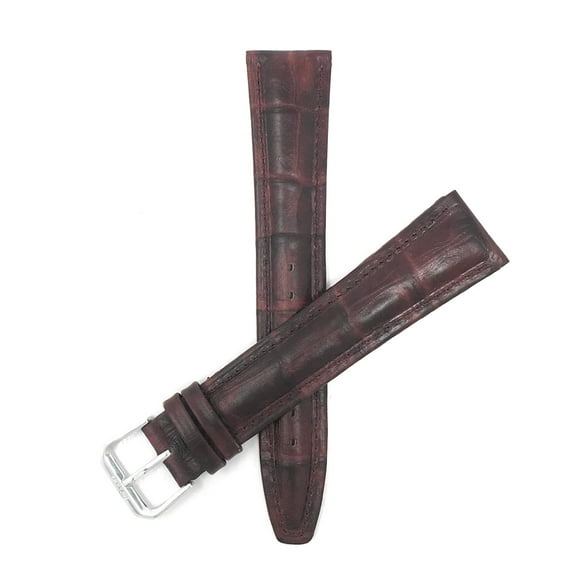 Bandini Extra Long (XL) 12mm Womens Italian Leather Watch Band Strap - Burgundy - Padded - Alligator Pattern