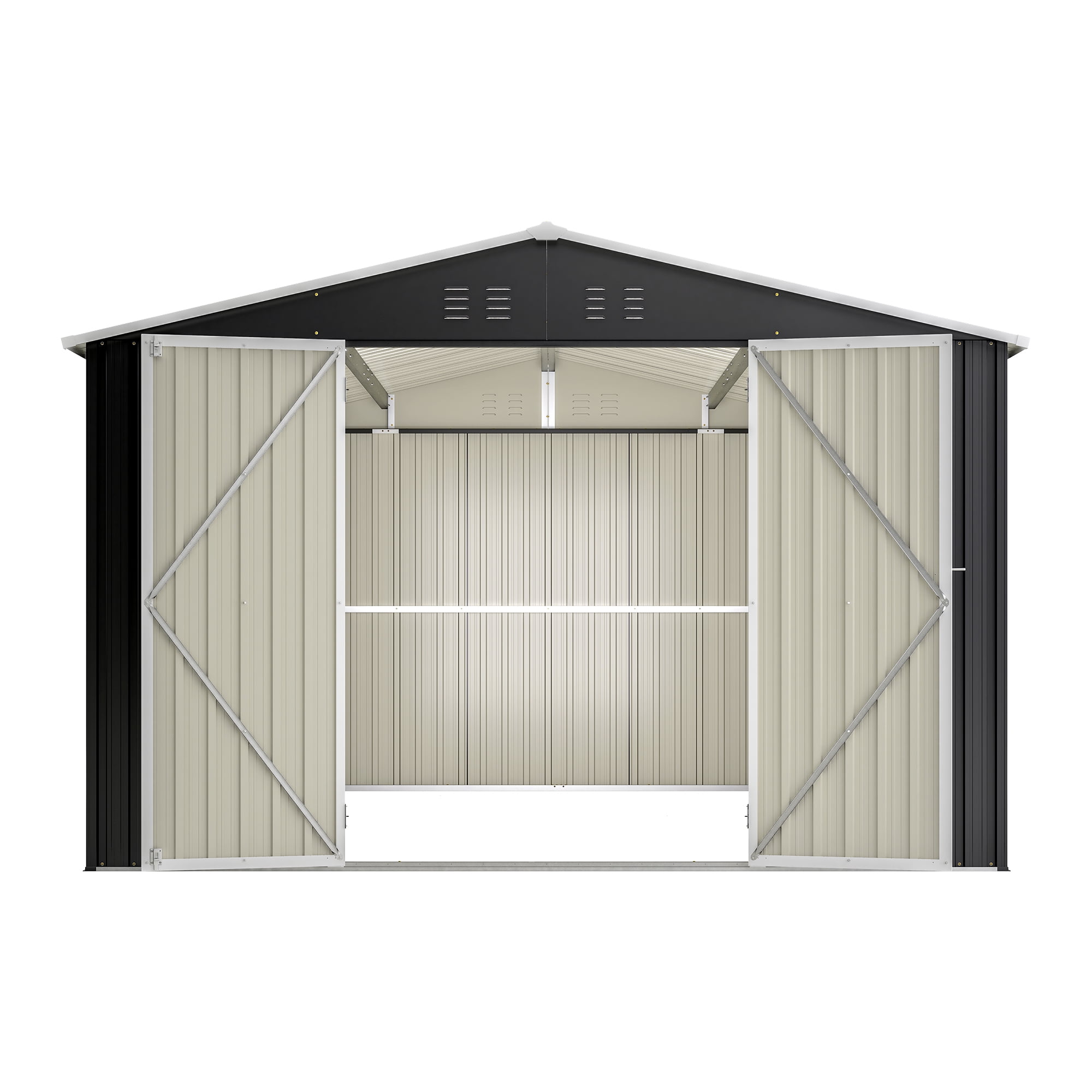 MAYEERTY 8x8FT Outdoor Metal Storage Shed, Galvanized Steel Tool Shed with Sloped Roof & Lockable Doors, All-Weather Organizer for Backyard, Garden & Patio