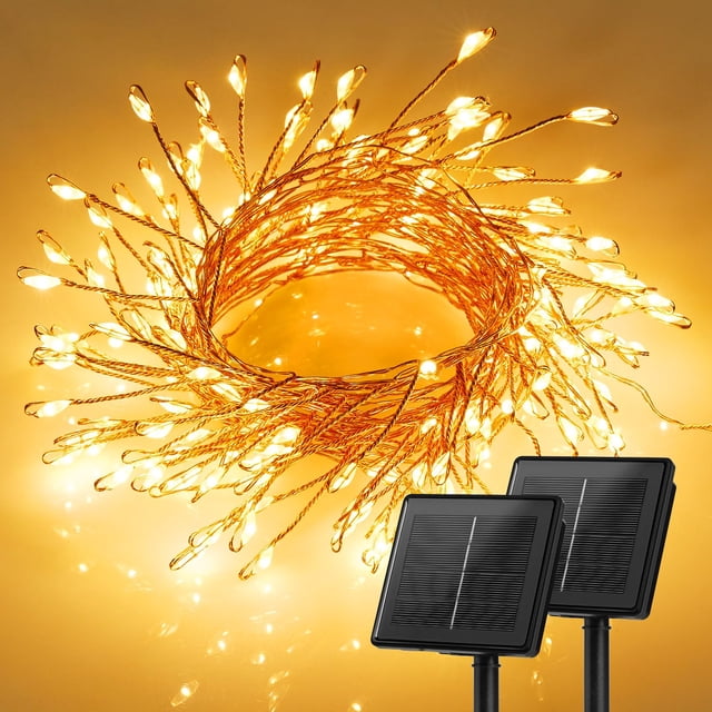 Guirnalda de luces solares Brightown 480 LED de 12 m, 2 paquetes, color blanco cálido