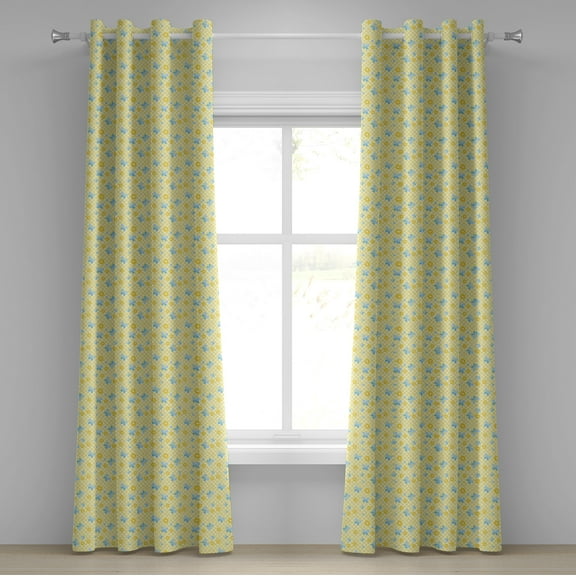 Ambesonne Checkered Grommet Curtain, Daisy Butterfly, 50" x 120", Pale Blue Pale Blue