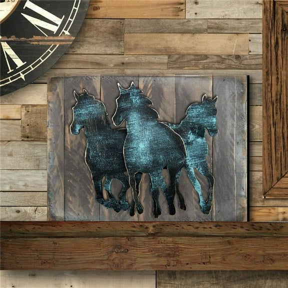 Designocracy G98157S3-18 Wild Stallion on Block Rustic Wooden Art Wall Decor