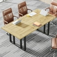 thumbnail image 2 of Tribesigns 55 inch Conference Table, Computer Desk Writing Desk Workstation with Metal Frame & Solid Wood Veneer for Home Office Meeting Room,Maple & Black, 2 of 5