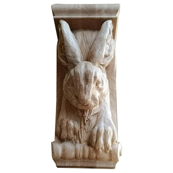 Hand-Carved Rabbit Head Wooden Corbel – Solid Oak Bracket for Shelf, Mantel, or Wall Decor – Whimsical Woodland Animal Accent – Unfinished – Small & Large Sizes