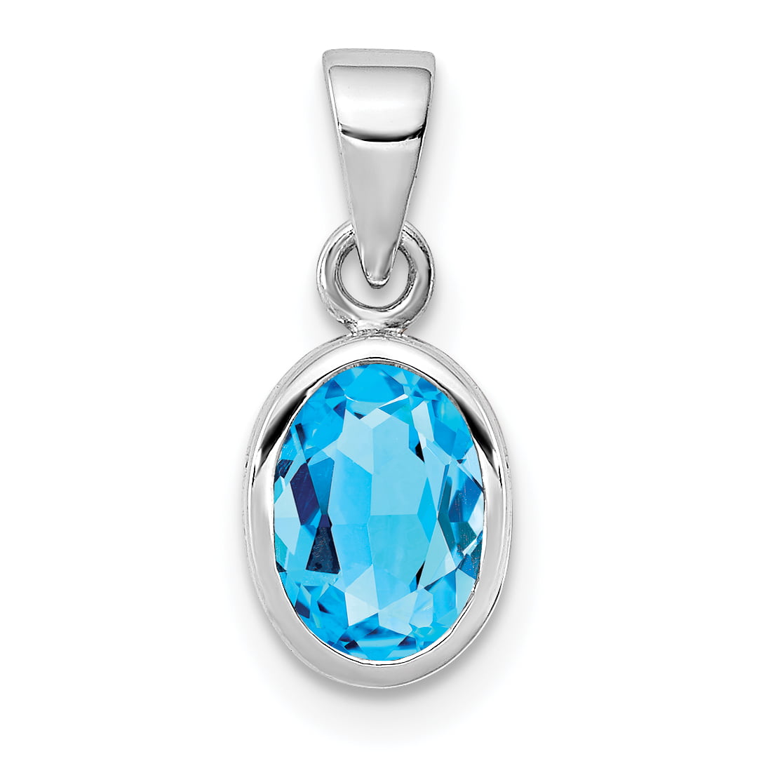 Beautiful Sterling silver 925 sterling Sterling Silver Rhodium Plated Diamond & Sky Blue Topaz Oval Pendant