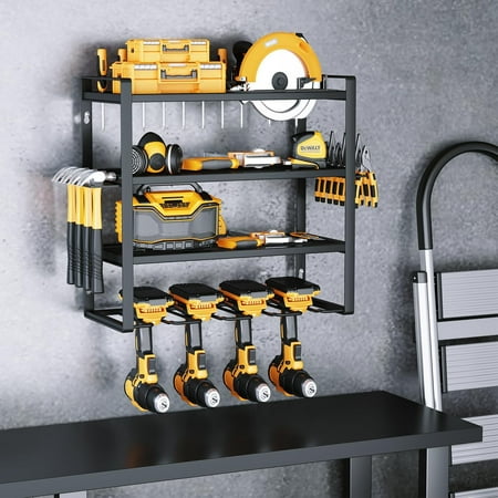 

Power Tool Organizer Wall Mount Heavy Duty Garage Tool Organizers and Storage，4 Layer Drill Holder Utility Storage Rack for Cordless Drill Tool Shelf for 15 Min Fast Installation