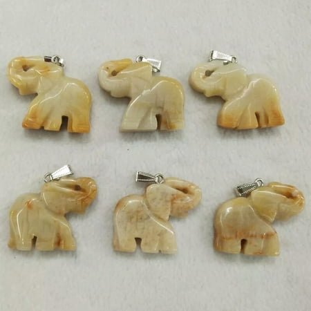 GKNET Natural Stone Yellow Jade Carved Elephants Pendants Bead for Delicate Jewelry Making 6pcs