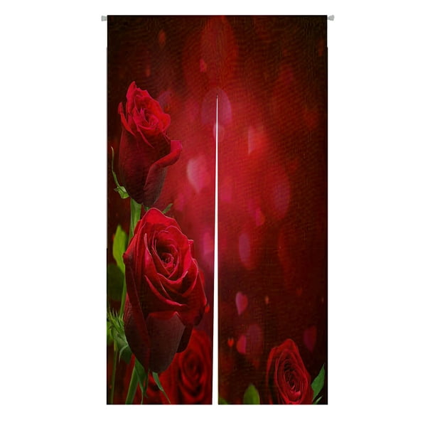 ABPHQTO Corazones de San Valentín, rosas rojas, cortina japonesa Noren, puerta, ventana, tratamiento, cortinas, 85x150 cm