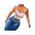 thumbnail image 5 of Seyurigaoka Women Juniors Summer Bodycon Navel Camisole, White Letters  Graffiti Print Spaghetti Strap Cropped Tank Tops, 5 of 9