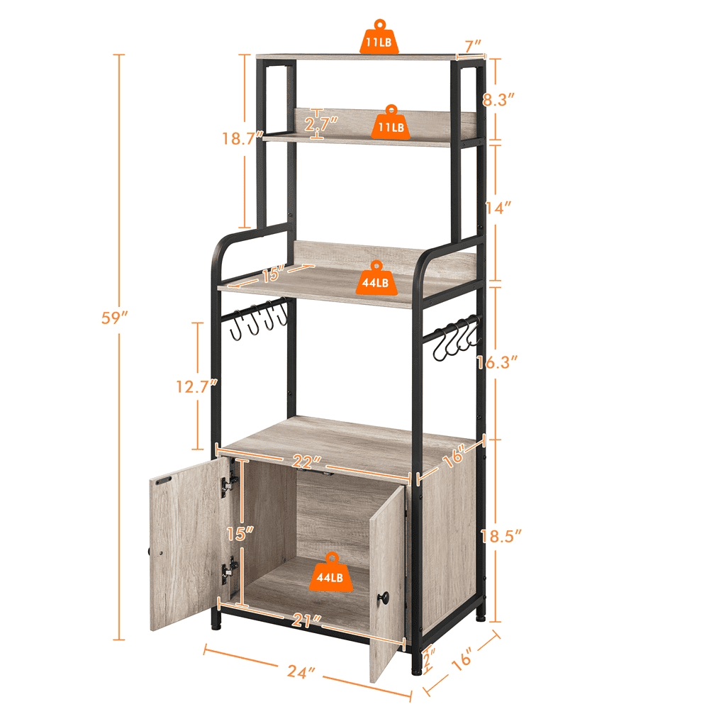Alden Design Wooden Kitchen Baker's Rack Utility Storage Shelf Unit Microwave Stand, Gray