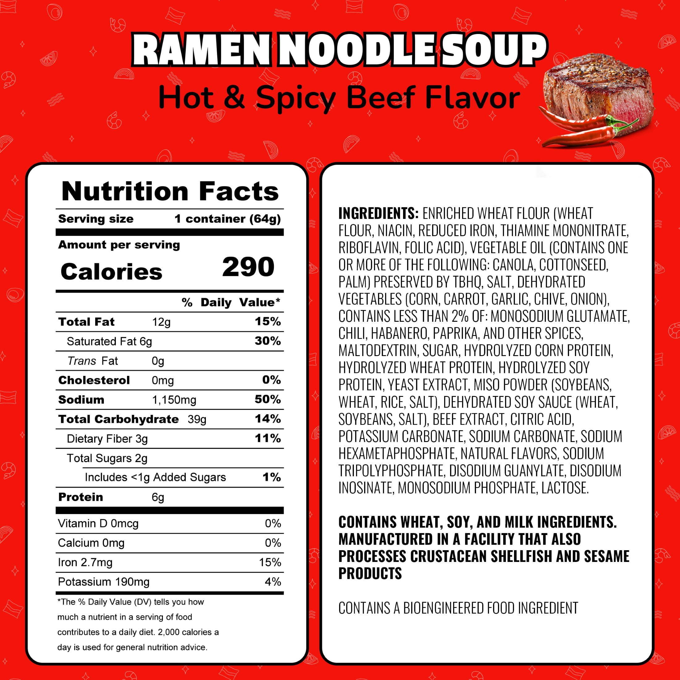 (12 pack) Maruchan Instant Lunch Hot & Spicy Beef Ramen Noodles Cup, 2.25 oz, Ready-To-Eat