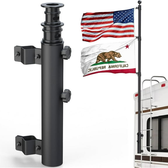 RV Ladder Flagpole Holder,Fit flag poles 1" to 2" Diameter,Camper Flag Pole for Travel Trailer,RV Ladders Most RV Ladder Rails