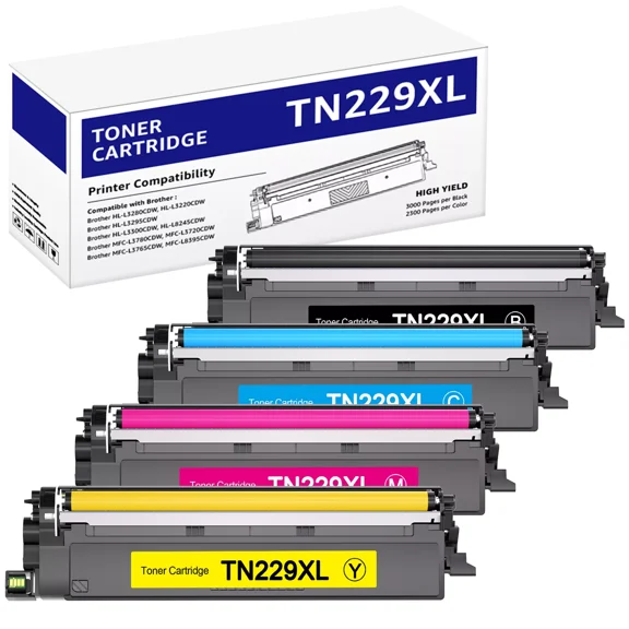 4 Pack TN229XL Toner HIgh Yield For Brother HL-L3220cdw HL-L3280cdw MFC-L3720cdw
