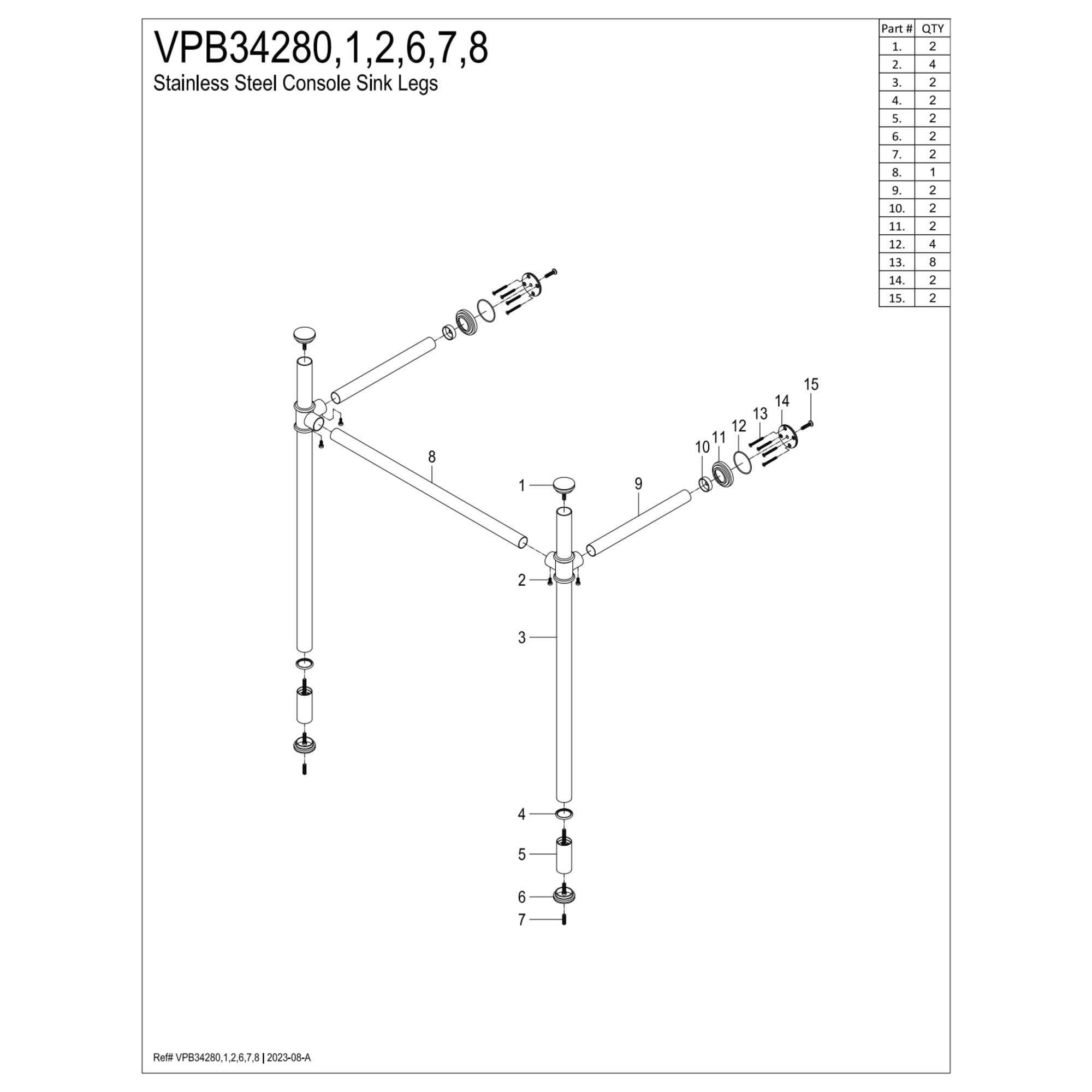 Kingston Brass VPB34287 Stainless Steel Console Sink Legs, Brushed Brass