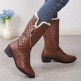 thumbnail image 6 of Women's Quilted Mid Calf Winter Boots, Faux Leather Fleece Lined Warm Pull On Snow Boots, Block Heel Cold Weather Boots, 6 of 6