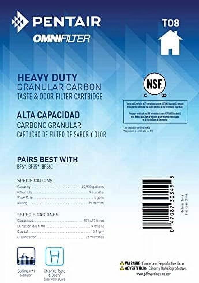 Pentair OMNIFilter TO8 Carbon Water Filter, 10" Heavy Duty Whole House Granular Carbon Taste & Odor Replacement Filter Cartridge, 10" x 4.5", 25 Micron