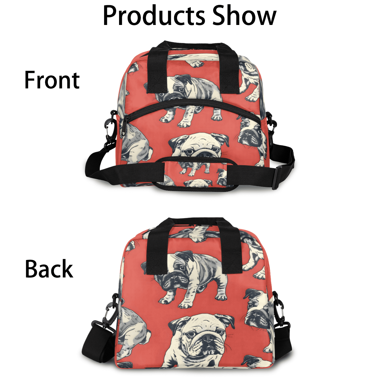 Herdesigns Bulldog Dogs Insulated Lunch Bag for Women Men Adults Large Reusable Lunch Box Leakproof Portable Cooler Tote Bags with Adjustable Shoulder Strap