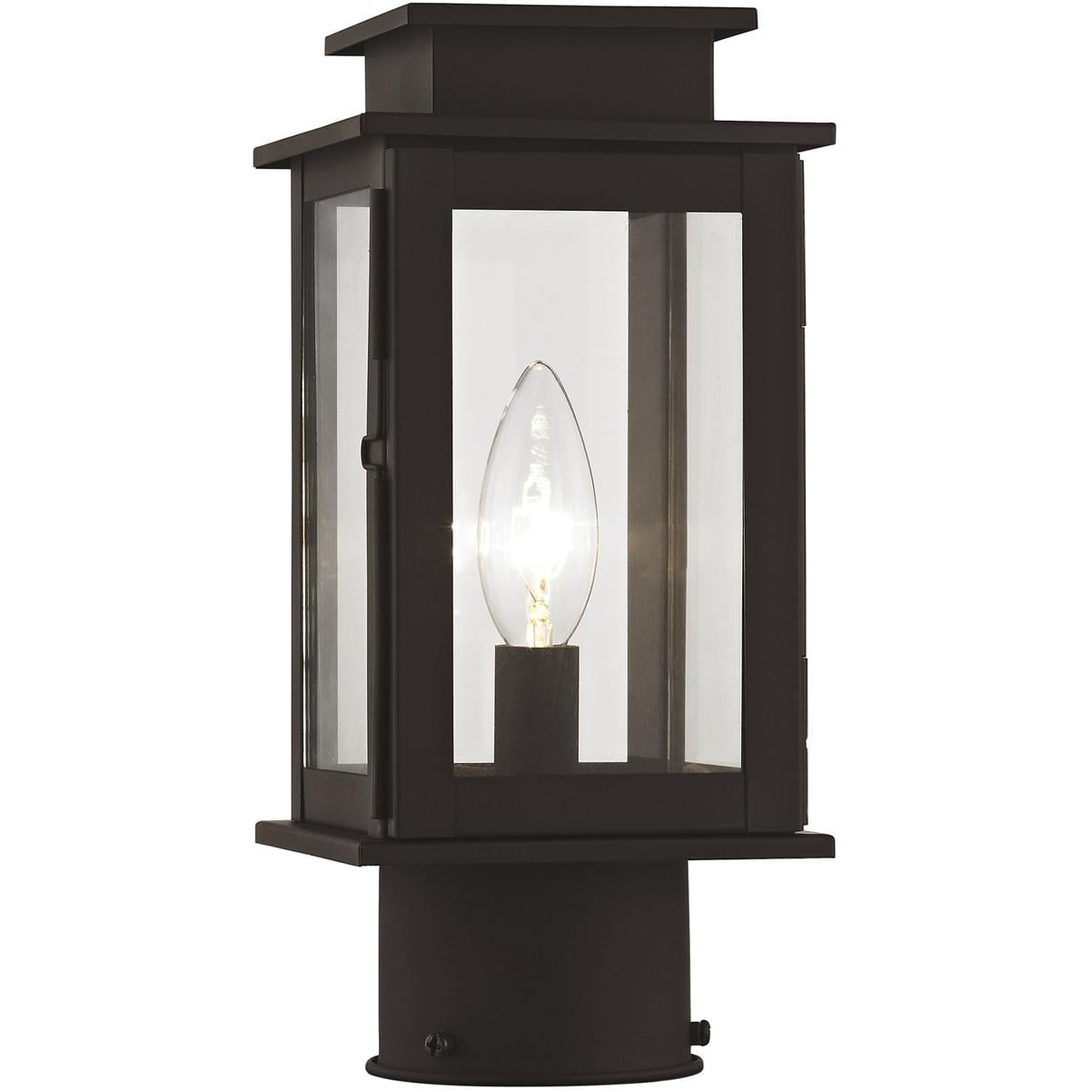 4.75 inch 1 Light Bronze Outdoor Post Lantern with Clear Glass Shade backed with Hand Crafted Solid Brass material for patio, front porch, entryway and more