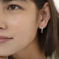 thumbnail image 2 of 925 Sterling Silver Petite Simulated Ruby Heart Charm Hoop Earrings For Girls, 2 of 6