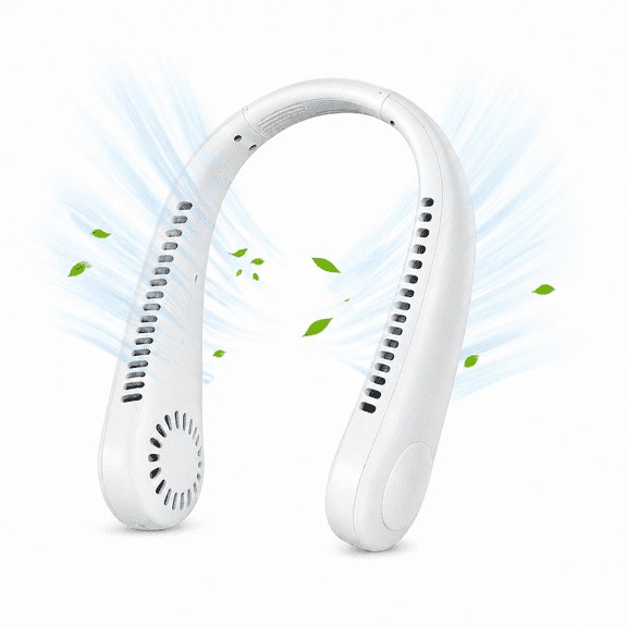 MOSENSE Portable Neck Fan,Hands Free Bladeless Cooling Fan, Super Quiet and Rechargrable, Adjustable Neckband Size, 3 Speed 2400mAh Battery Operated, Gift For Loved Ones Outdoors White.