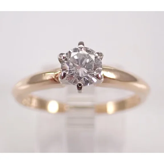 OM JEWELS 1.2Ct Round Cut Real Moissanite Solitaire Engagement Ring 14K Yellow Gold Plated