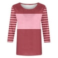 thumbnail image 4 of Olyvenn Women 3/4 Sleeve T-Shirts Crew Neck Cute Tunic Tops Striped Basic Tees Half Sleeve Blouses Casual Loose Fit Pullover Pink XL, 4 of 4