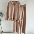 thumbnail image 3 of Lounge Sets for Women Knit Long Sleeve Pullover Tops Wide Leg Pants 2 Piece Sweater Sets Khaki Free Size, 3 of 3