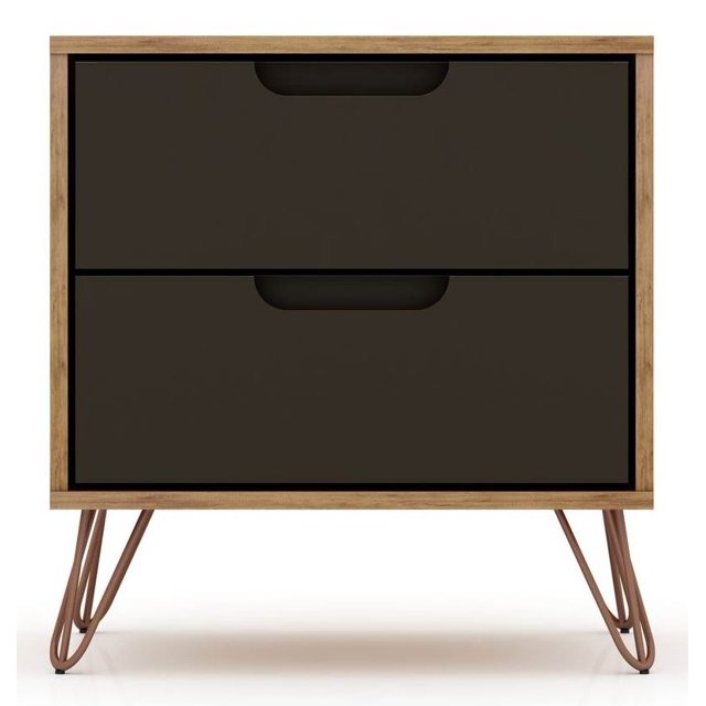 Manhattan Comfort Rockefeller Mid-Century Modern 2 Drawer Bedroom Nightstand, 20.08", Nature/Textured Grey