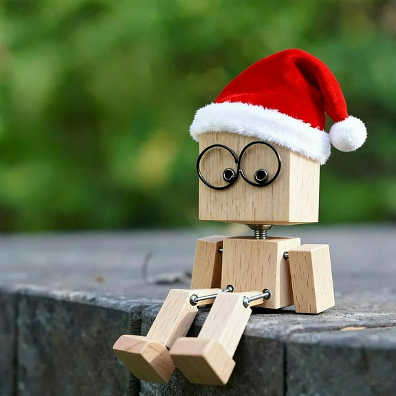 Christmas Shaking Wooden Man Figurine, Magnetic Interchangeable Accessories, Fun Car Desk Décor for Stress Relief