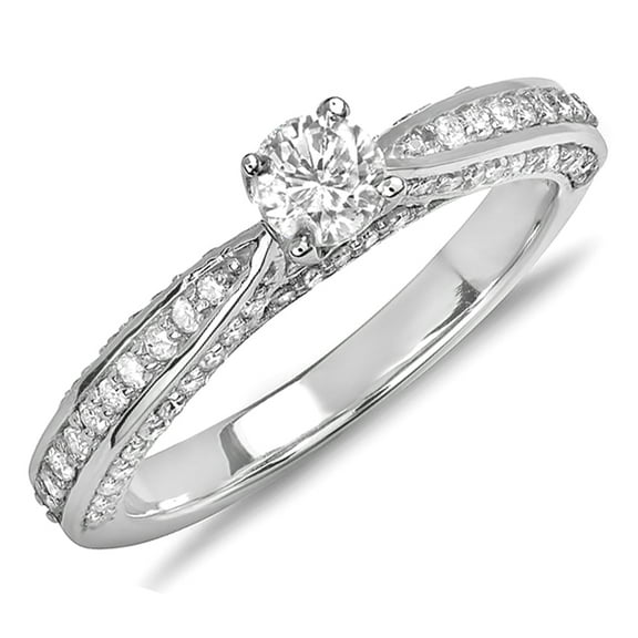 Dazzlingrock Collection 0.75 Carat (ctw) 14k Round Diamond Ladies Solitaire with Accents Bridal Engagement Ring 3/4 CT, White Gold, Size 6
