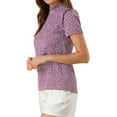 thumbnail image 5 of MODA NOVA Junior's Polkd Dots Stand Collar Short Sleeve Blouse Tops Purple L, 5 of 6